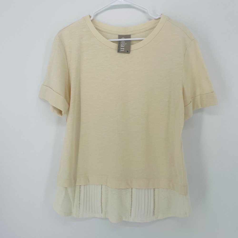 dolan Left Coast Collection Cream Linen Blend Pleated Hem T-Shirt Top Womens